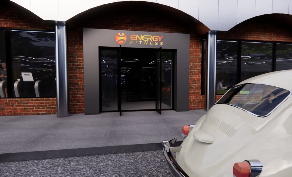 3D-tegning av inngangen til ENERGY Fitness Horten i Apotekergata 20